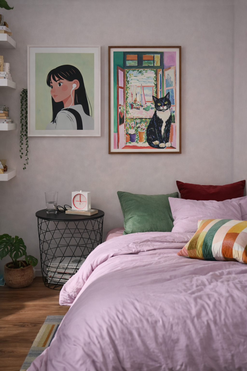 Open Balcony pet portrait hanging in a coastal-inspired home interior