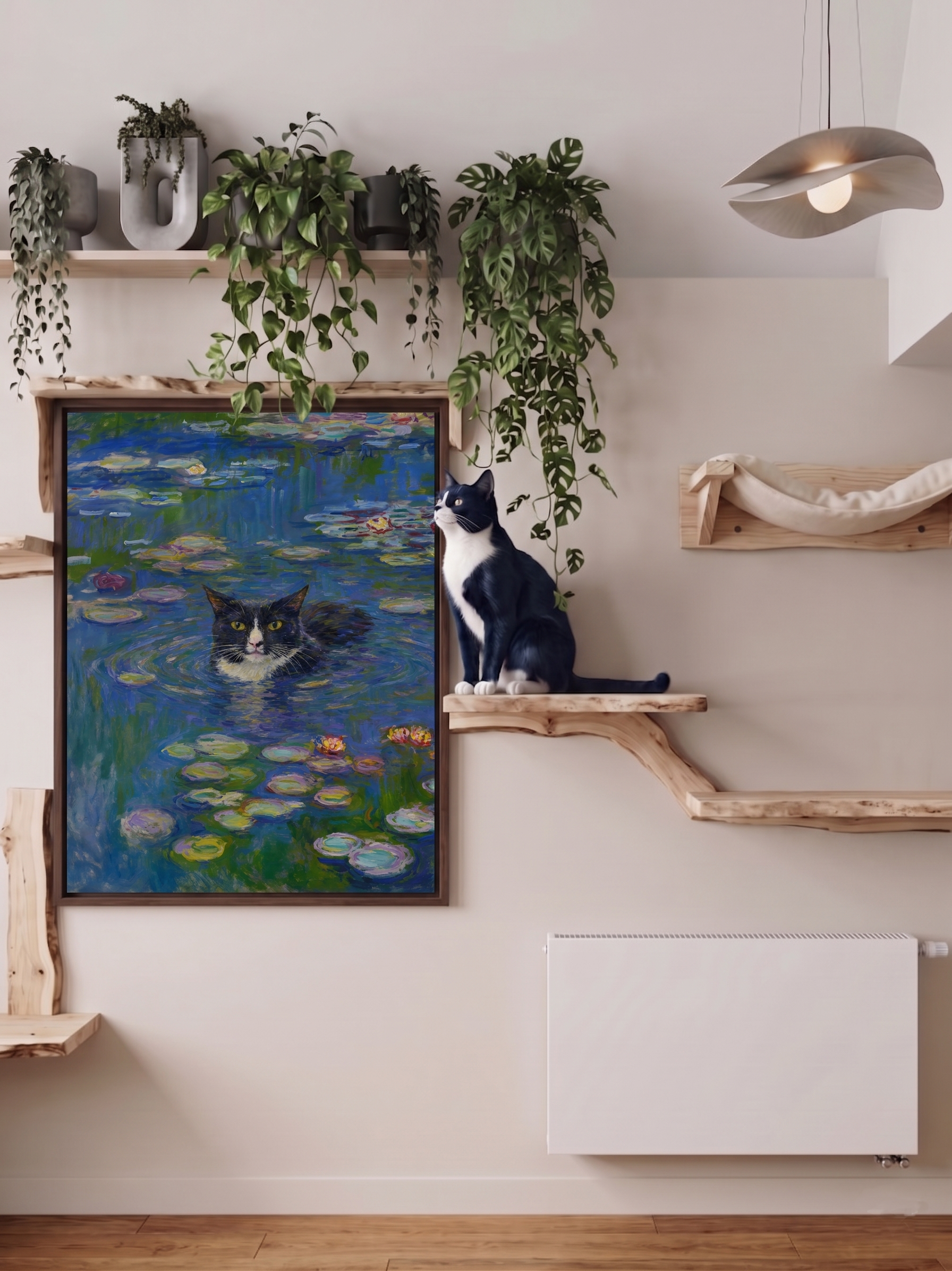 Water Lilies impressionist pet portrait shown as framed wall art